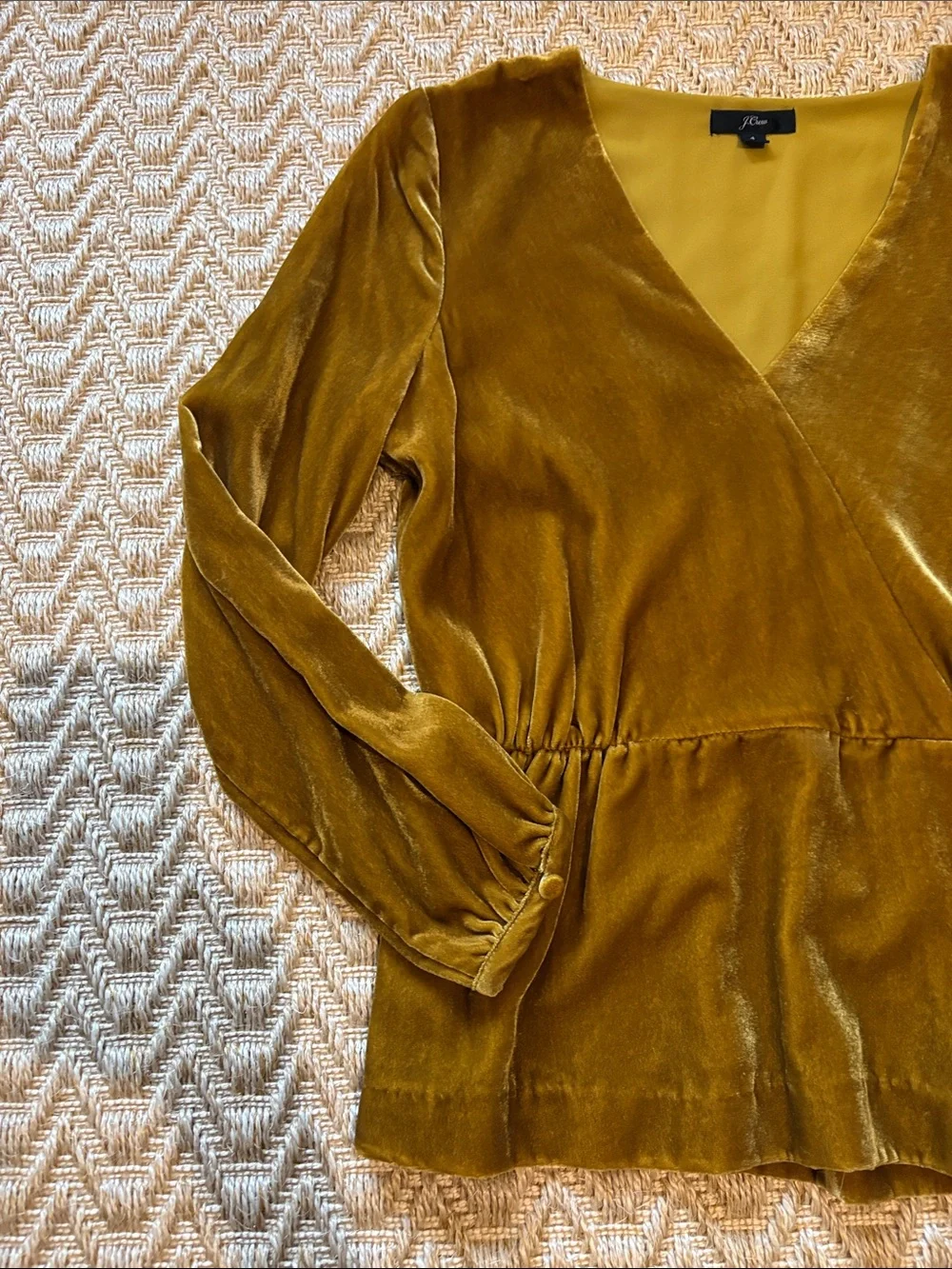 J Crew Velvet Wrap Top in gold